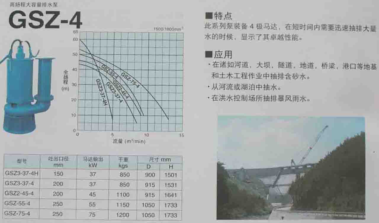 鹤见高扬程大容量排水泵GSZ-4/排水泵