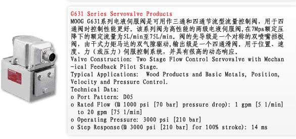 美国穆格MOOG G631系列电液伺服阀