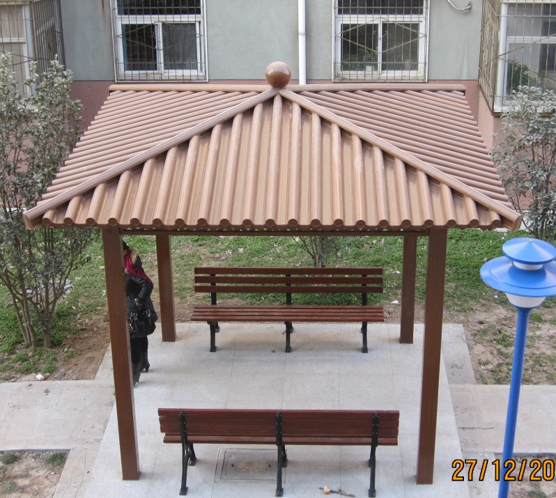 上海新型仿木金属建材水印木纹铝仿古休闲亭
