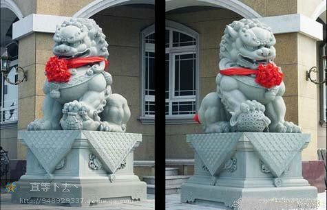 中华华美供应石狮子，汉白玉献钱狮，电信门狮
