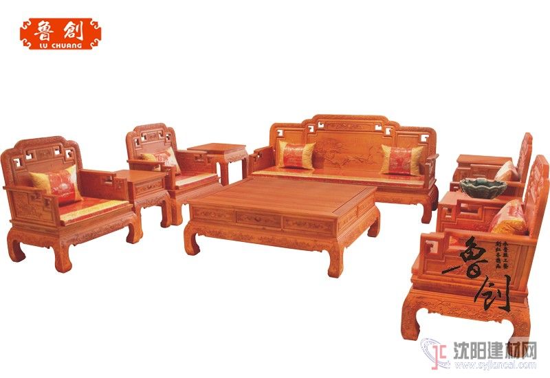 东阳红木家具-大果紫檀国色天香沙发