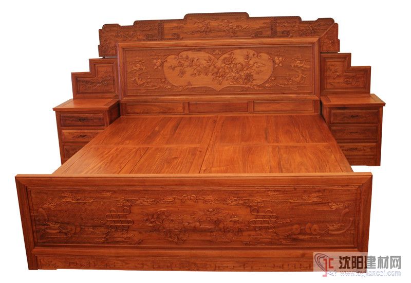 红木家具网  十全十美大床三件套缅甸花梨
