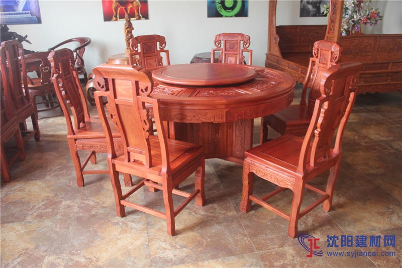 东阳红木家具花梨木象头餐桌圆桌椅组合红木圆台餐台