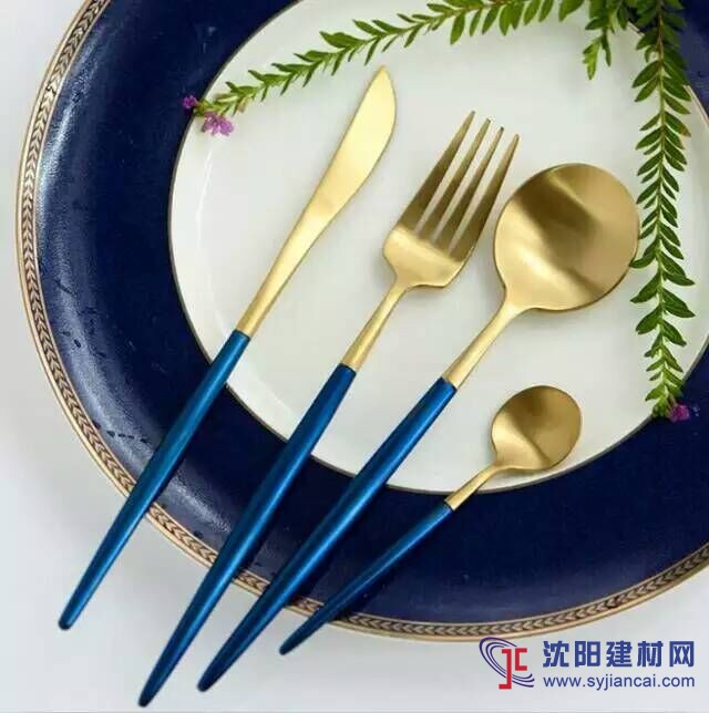 葡萄牙蓝金不锈钢刀叉勺餐具西餐牛排刀叉更镀金甜品刀