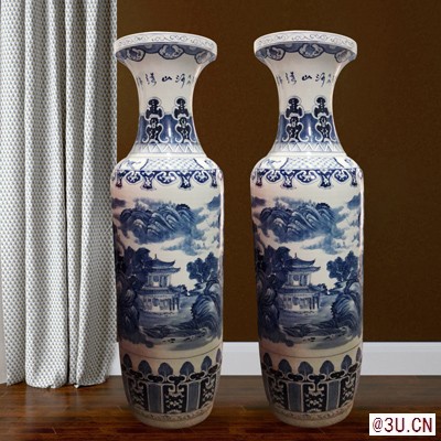 陶瓷器高档手绘青花山水大花瓶