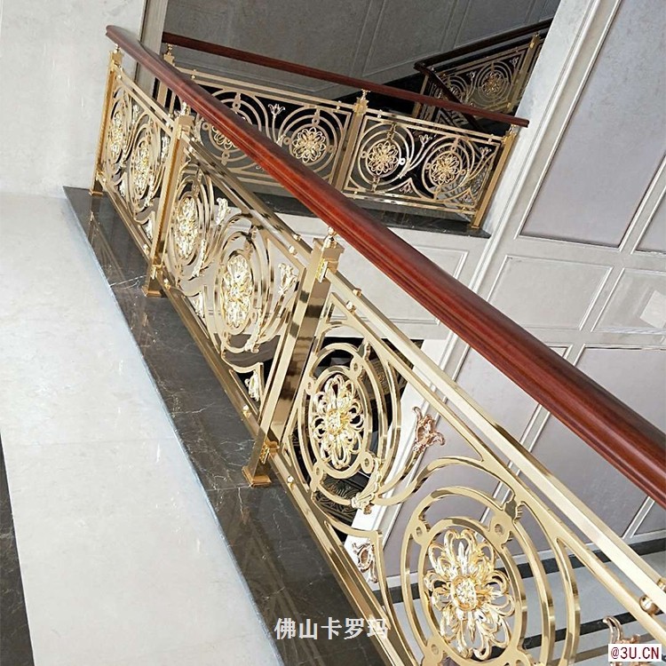 雕花铜楼梯扶手款式 时髦镀金铜楼梯扶手图片