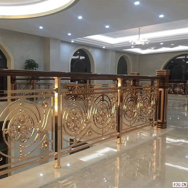 酒店弯形雕刻铜楼梯护栏造型