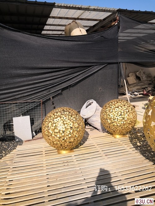 不锈钢镂空球雕塑铁艺发光花球金属圆球房地产景观