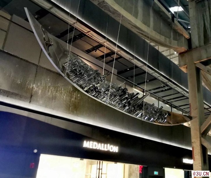 上海老船厂门头吊饰雕塑 抽象船不锈钢定制